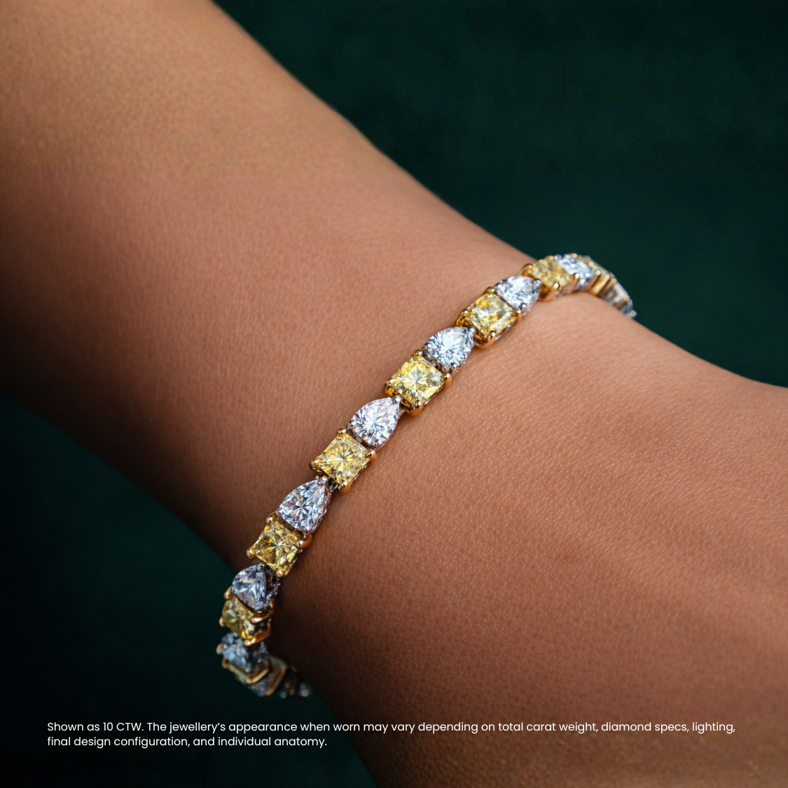 Fancy Yellow Cushion White Pear Alternating Lab Diamond Bracelet (7 ct. tw.) 18K White Gold