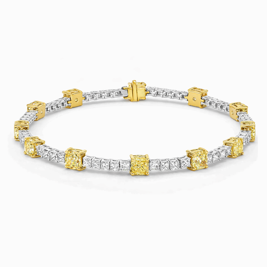 Fancy Yellow and White Alternating Cushion Tennis Lab Diamond Bracelet 8 ct. tw.) 18K White Gold