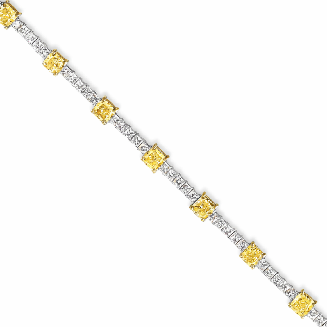 Fancy Yellow and White Alternating Cushion Tennis Lab Diamond Bracelet 8 ct. tw.) 18K White Gold
