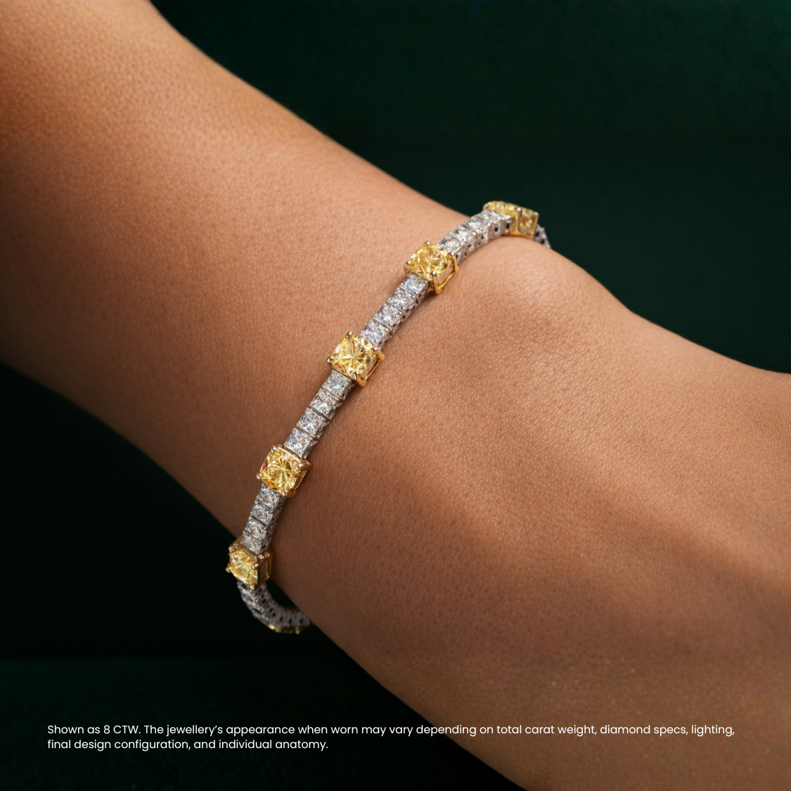 Fancy Yellow and White Alternating Cushion Tennis Lab Diamond Bracelet 8 ct. tw.) 18K White Gold