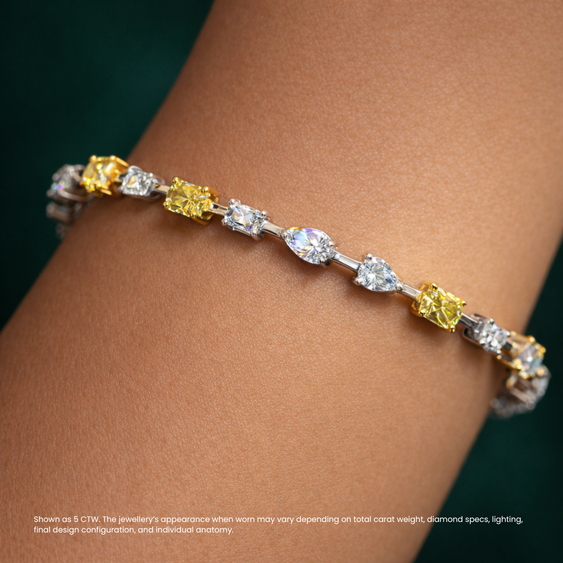 Fancy Yellow Oval and White Multishape  Lab Diamond Bracelet ( 5 ct. tw.) 18K White Gold