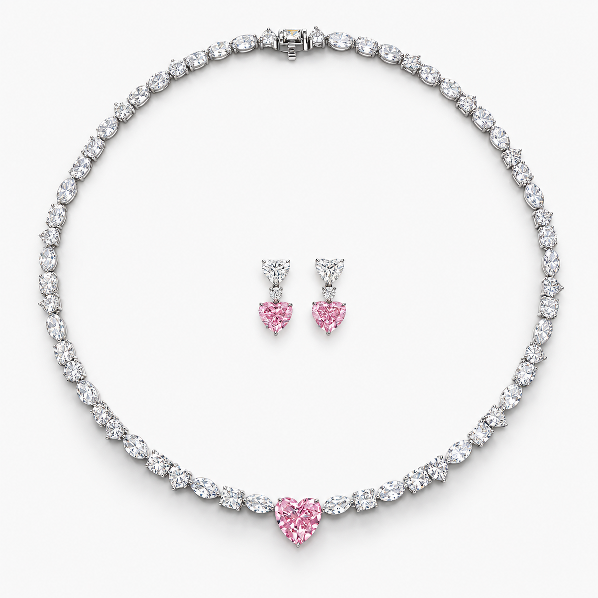 30 Carat Alma Fancy Pink High Jewelry Bridal Lab-Grown Diamond Set 18K White Gold