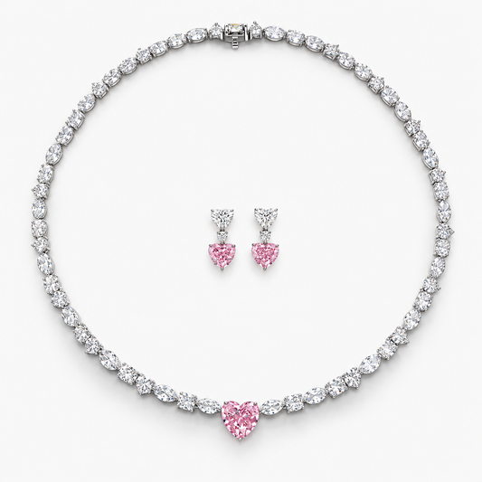 30 Carat Alma Fancy Pink High Jewelry Bridal Lab-Grown Diamond Set 18K White Gold
