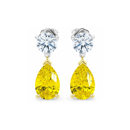 Ariela Yellow Pear and Round Drop Lab Diamond Earrings ( 3.5 ct tw * 2 ) 18K Gold
