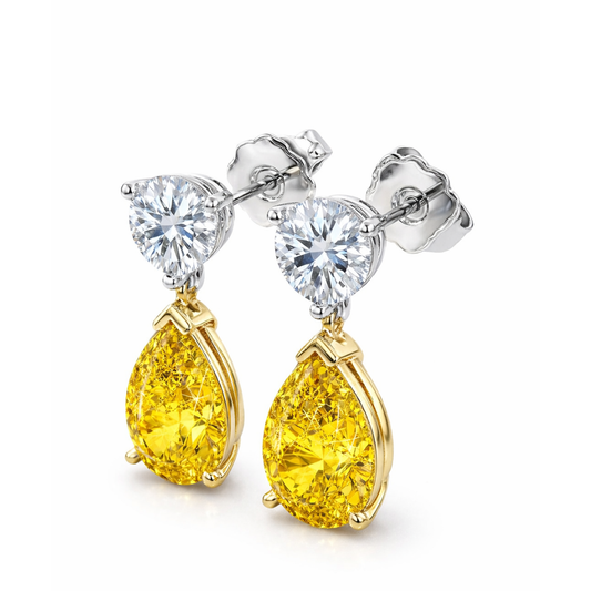 Ariela Yellow Pear and Round Drop Lab Diamond Earrings ( 3.5 ct tw * 2 ) 18K Gold