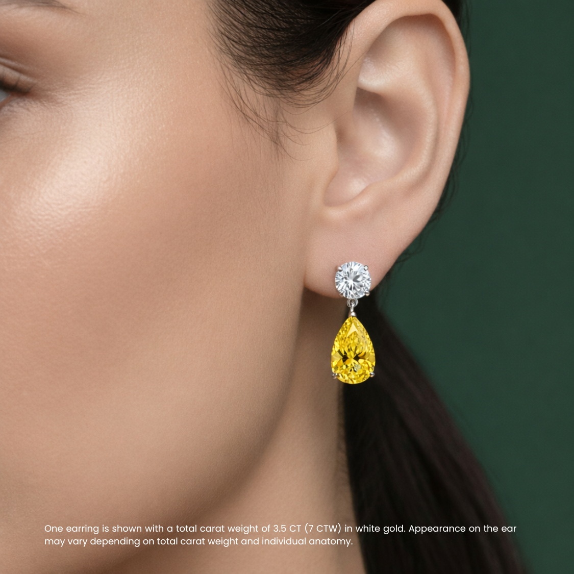 Ariela Yellow Pear and Round Drop Lab Diamond Earrings ( 3.5 ct tw * 2 ) 18K Gold