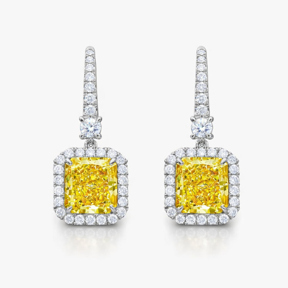 Angelica Halo Yellow Radiant Drop Lab Diamond Earrings ( 3.6 ct tw * 2 ) 18K Gold
