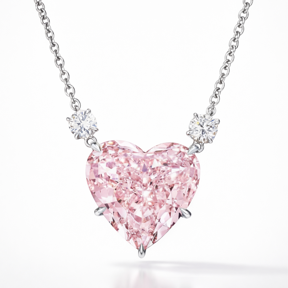 Pink Heart & White Accents Pendant Lab Diamond ( 3 ct. tw. ) Necklace 18K Gold