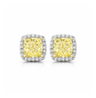 Halo Yellow Cushion Stud Lab Diamond Earrings ( 1.2 ct * 2.4 ) 18K Gold