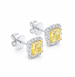 Halo Yellow Cushion Stud Lab Diamond Earrings ( 1.2 ct * 2.4 ) 18K Gold