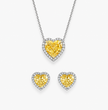 6 Carat Fancy Yellow Halo Heart Lab-Grown Diamond Jewelry Set (Necklace & Earrings) in 18K White Gold