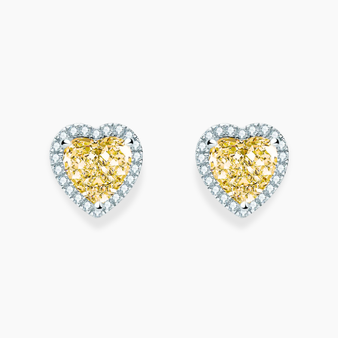 Halo Yellow Heart Stud Lab Diamond Earrings ( 2 ct * 2 ) 18K Gold