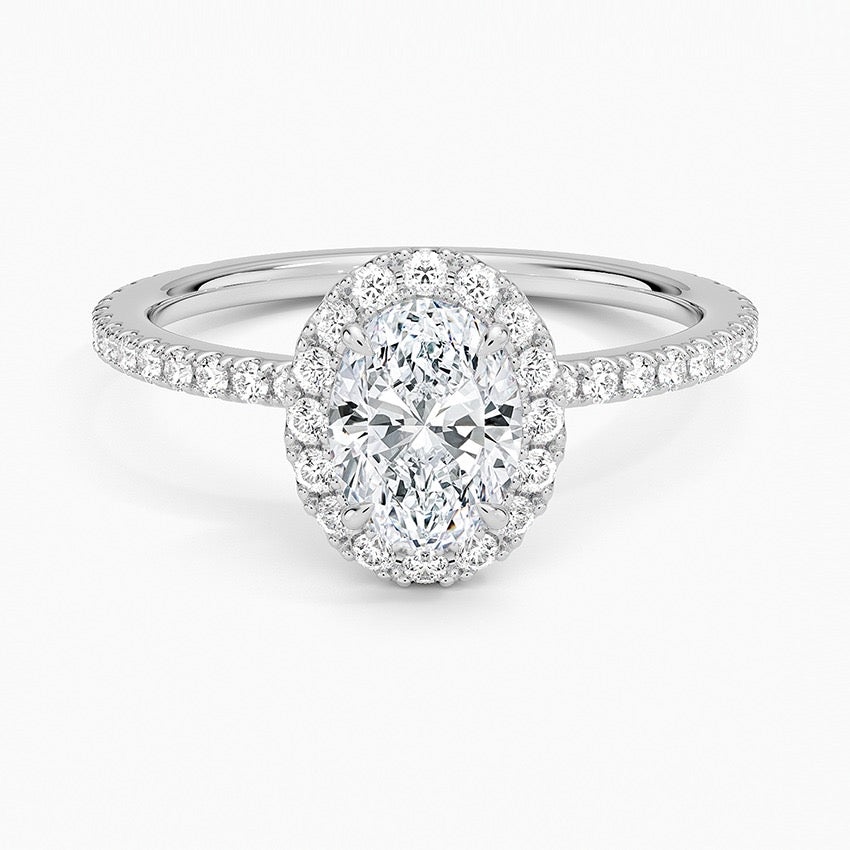 0.5 ct Oval Lab Diamond  + 0.5 ct Halo Pavé Ring 18K Gold (1 ct tcw.)