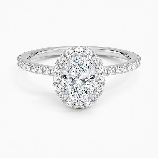 0.5 ct Oval Lab Diamond  + 0.5 ct Halo Pavé Ring 18K Gold (1 ct tcw.)