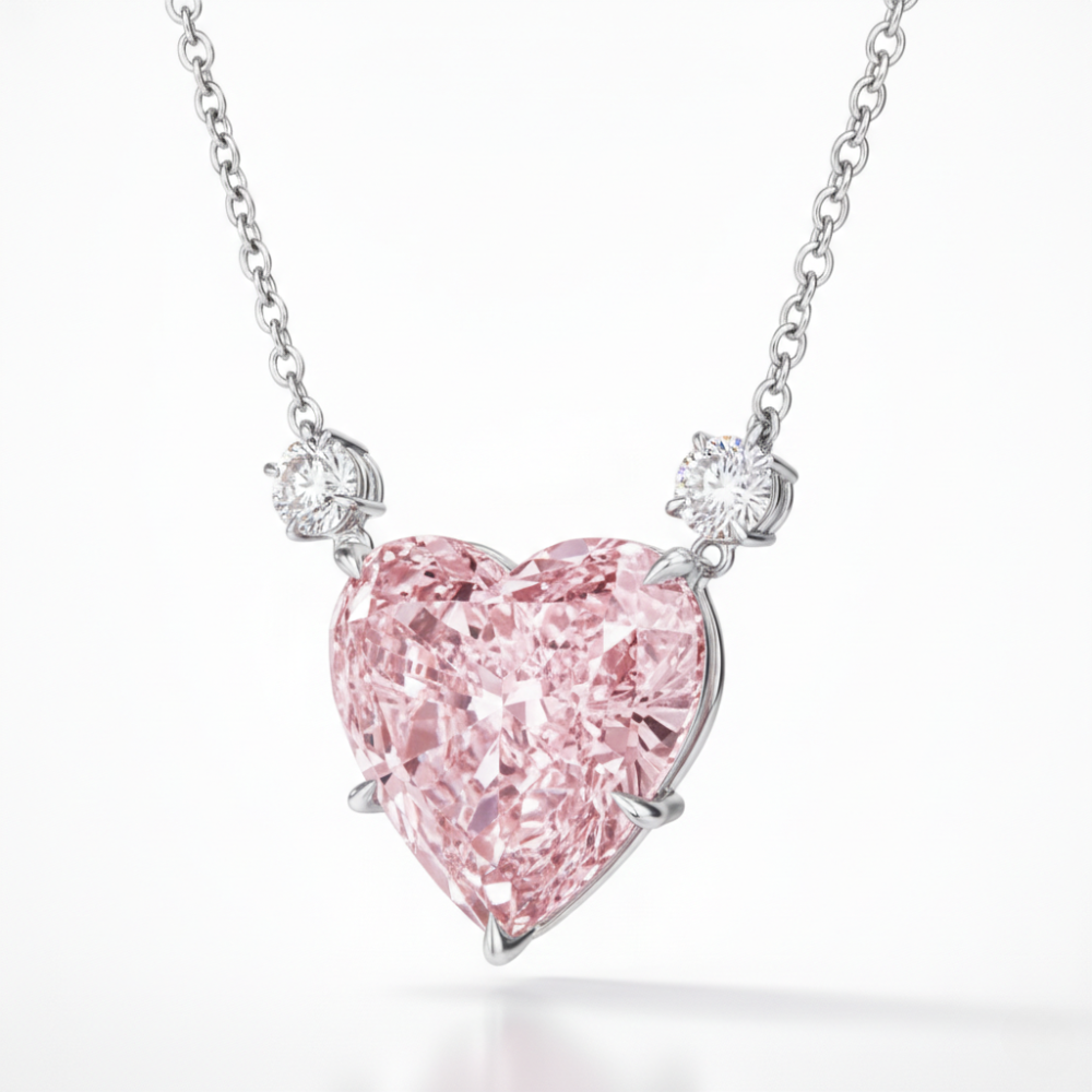 Pink Heart & White Accents Pendant Lab Diamond ( 3 ct. tw. ) Necklace 18K Gold