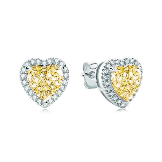 Halo Yellow Heart Stud Lab Diamond Earrings ( 2 ct * 2 ) 18K Gold