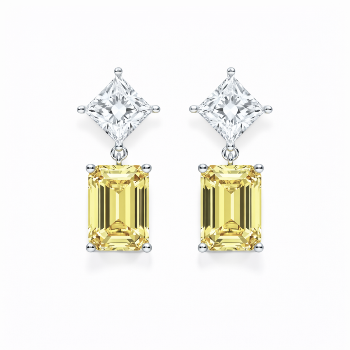 Jessica Yellow Emerald and Princess Drop Lab Diamond Earrings ( 5 ct tw * 2 ) 18K Gold