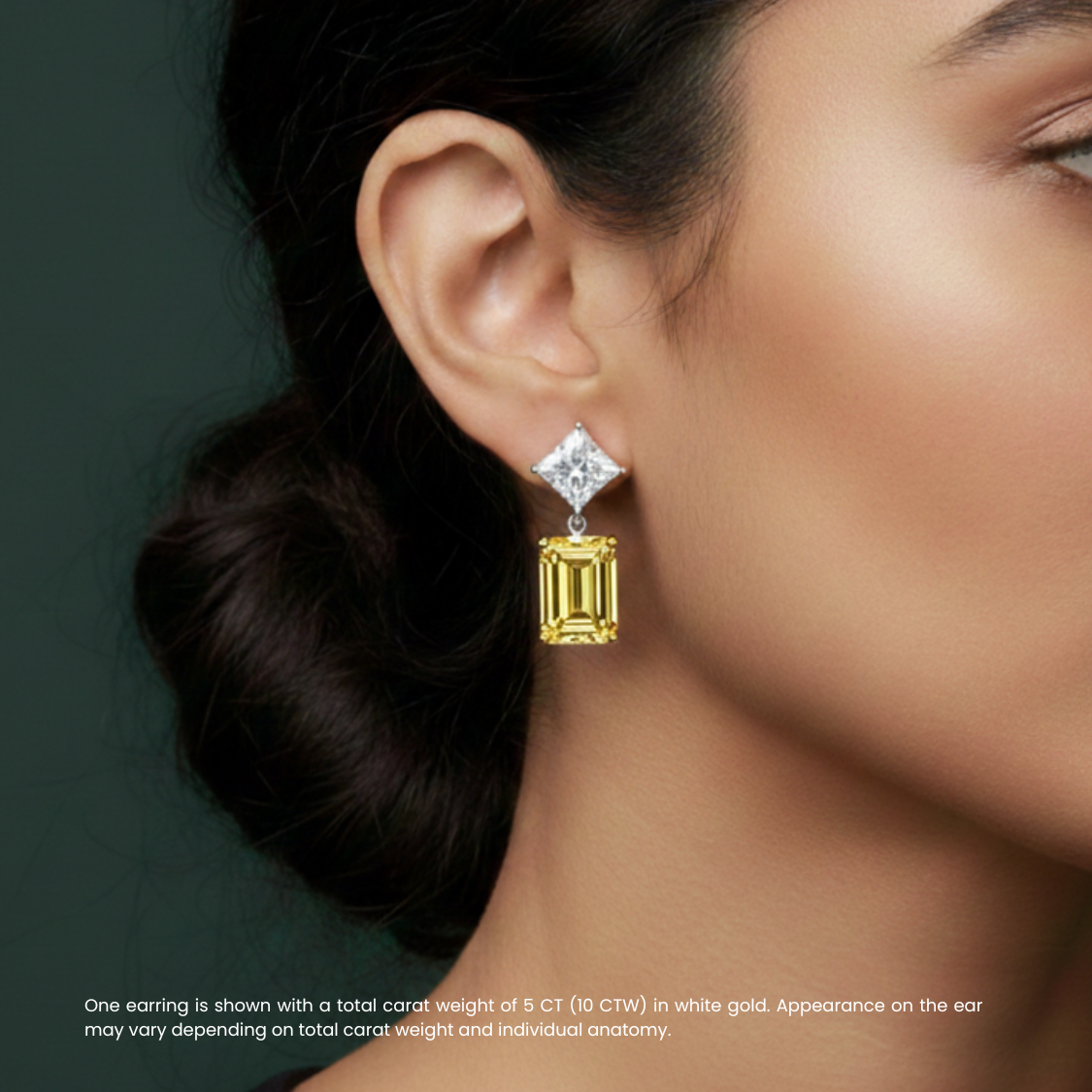 Jessica Yellow Emerald and Princess Drop Lab Diamond Earrings ( 5 ct tw * 2 ) 18K Gold