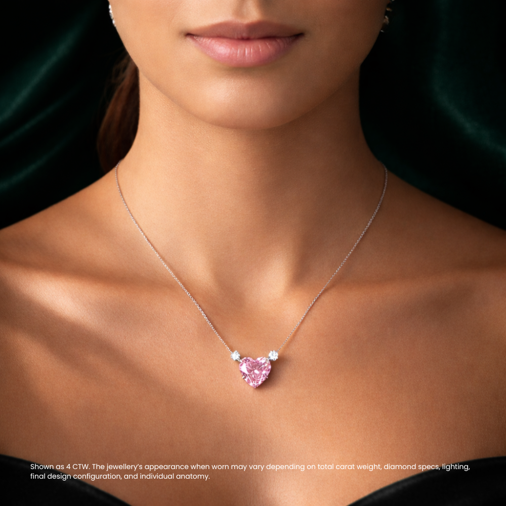 Pink Heart & White Accents Pendant Lab Diamond ( 3 ct. tw. ) Necklace 18K Gold