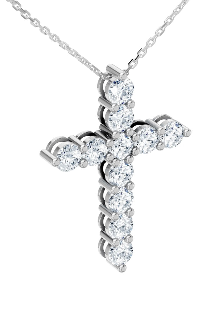 Diamond Cross 11x 0.1 carat round | VVS-VS EF lab diamond | White Gold 18K | 16 inches chain