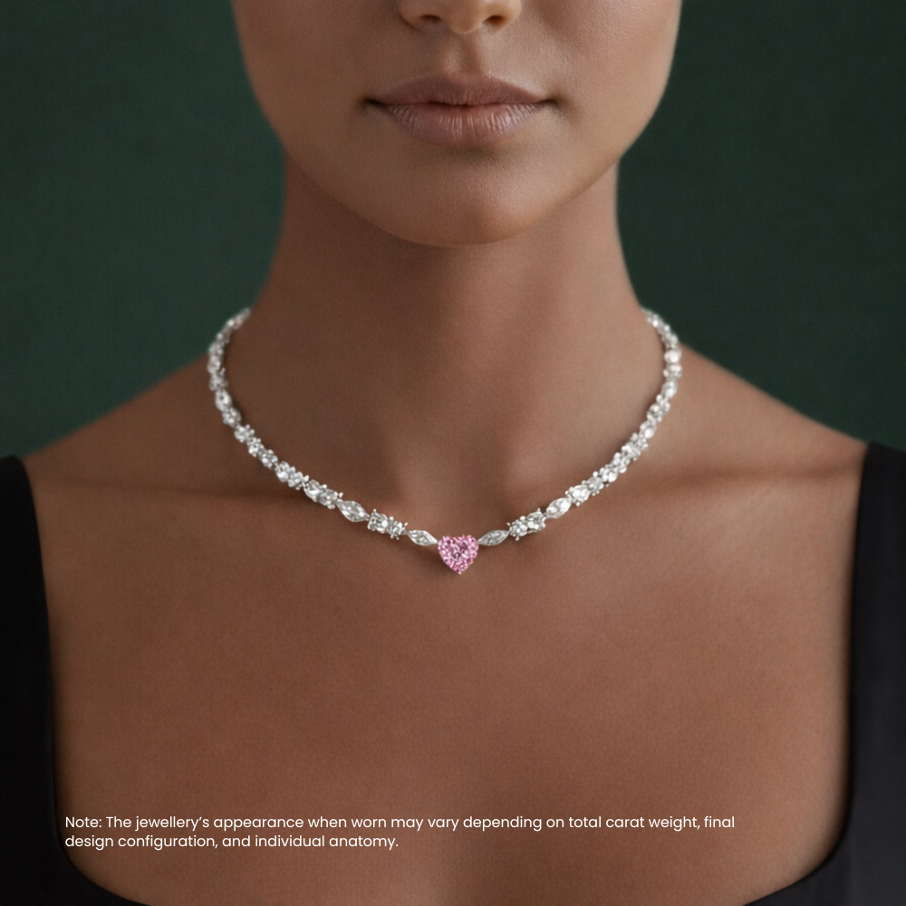 30 Carat Alma Fancy Pink High Jewelry Bridal Lab-Grown Diamond Set 18K White Gold