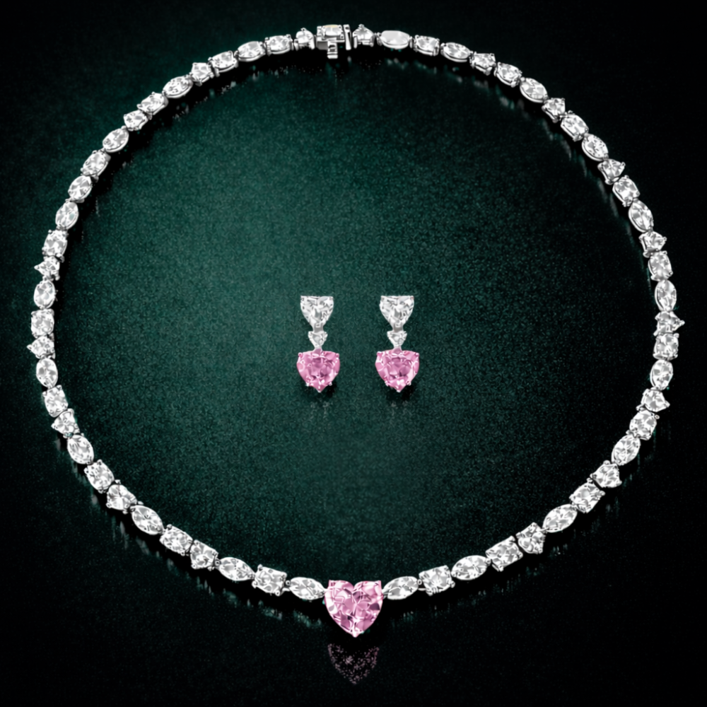30 Carat Alma Fancy Pink High Jewelry Bridal Lab-Grown Diamond Set 18K White Gold
