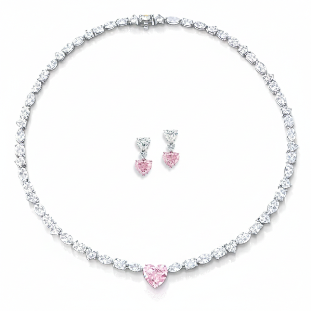 30 Carat Alma Fancy Pink High Jewelry Bridal Lab-Grown Diamond Set 18K White Gold