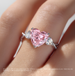 Trilogy Fancy Pink Heart Lab Diamond Ring (Round Side Diamonds) on Twisted Band in White Gold 18K