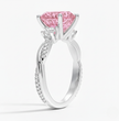 Trilogy Fancy Pink Heart Lab Diamond Ring (Round Side Diamonds) on Twisted Band in White Gold 18K