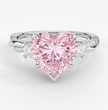 Trilogy Fancy Pink Heart Lab Diamond Ring (Round Side Diamonds) on Twisted Band in White Gold 18K