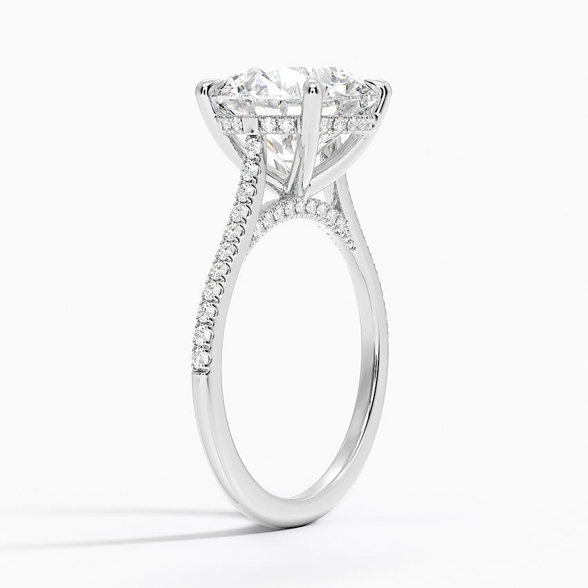 2 ct. Oval Lab Diamond Hidden Halo Cathedral Half Pave Setting 18K White Gold