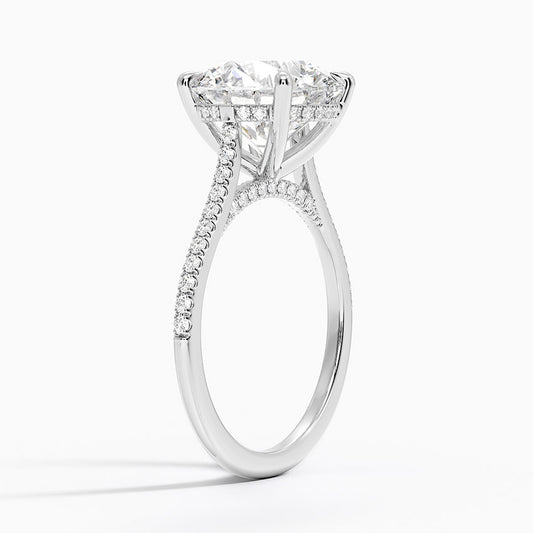 2 ct. Oval Lab Diamond Hidden Halo Cathedral Half Pave Setting 18K White Gold