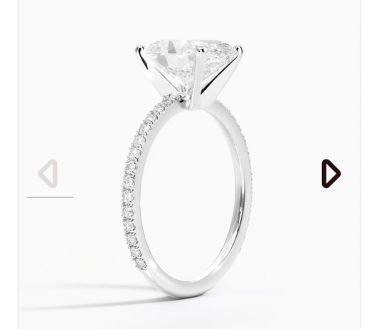 2.5 carat oval IGI certified lab diamond VS1 F; white gold18karat; ring size 16mm; 2mm band;