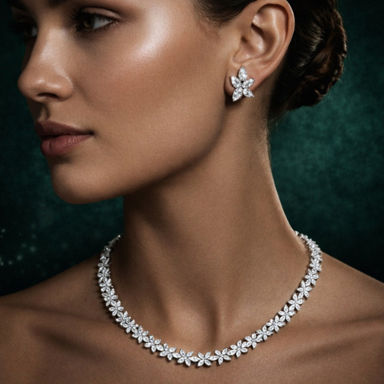 46 Carat Celeste Marquise High Jewelry Bridal Lab-Grown Diamond Set 18K White Gold