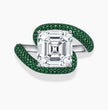 Hera Curved Pave Asscher Fancy Green Side Diamonds Lab Diamond Ring in White Gold 18K