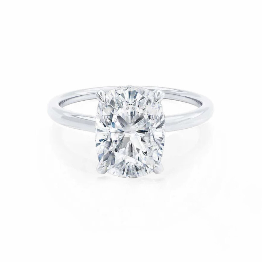 2 ct. Elongated Cushion Lab Diamond VS1 E Hidden Halo Solitaire Setting White Gold 18K