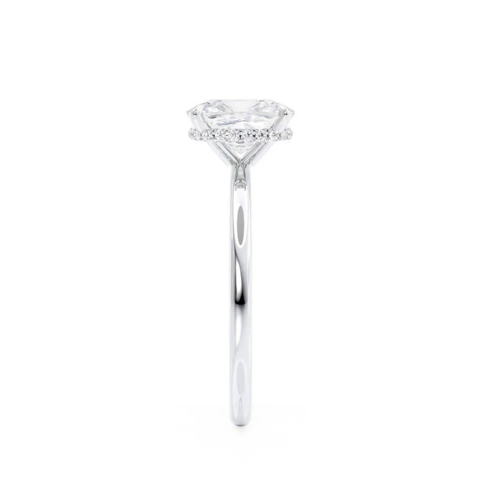 2 ct. Elongated Cushion Lab Diamond VS1 E Hidden Halo Solitaire Setting White Gold 18K