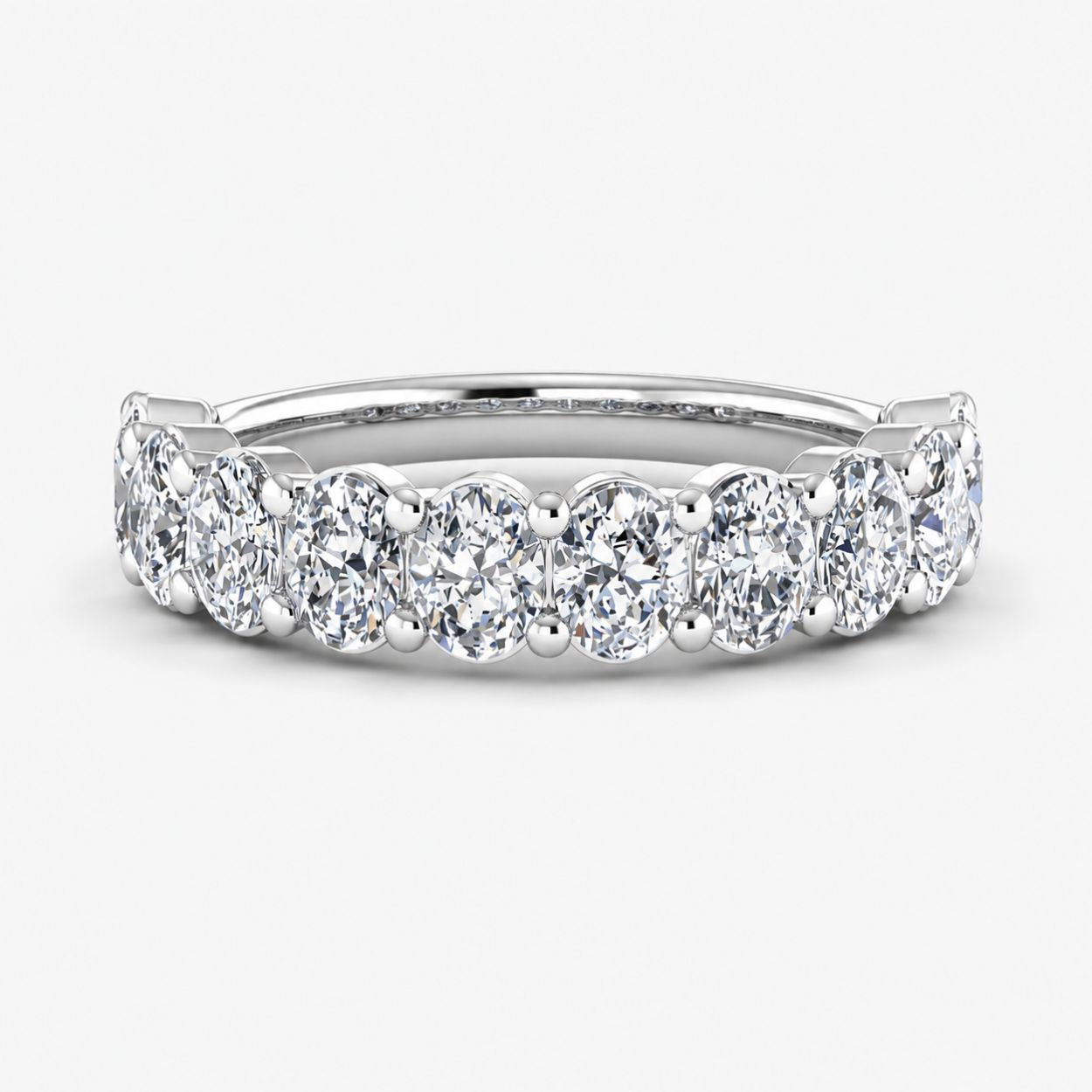 2 Carat Oval Half-Eternity Shared Prong Lab Grown Diamond Band Ring in 18K White Gold