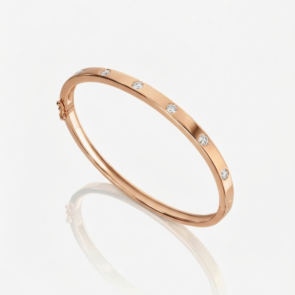 Astoria Round Flush Set Lab Diamond ( 1 ct. tw) Bangle Bracelet 18K Gold