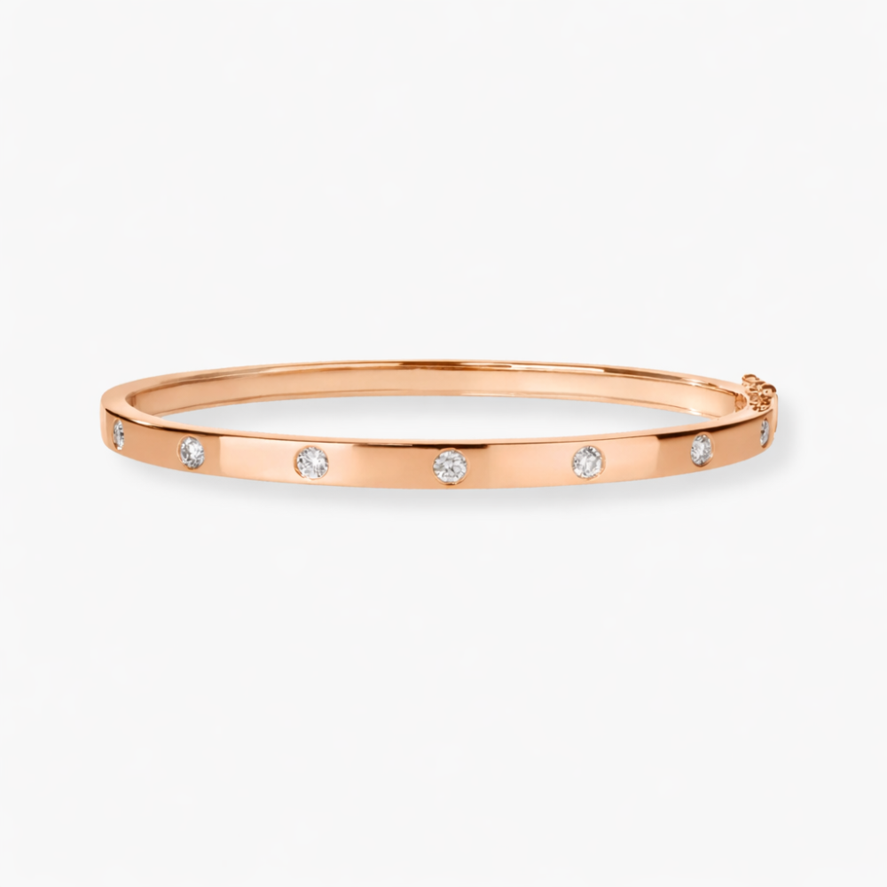 Astoria Round Flush Set Lab Diamond ( 1 ct. tw) Bangle Bracelet 18K Gold