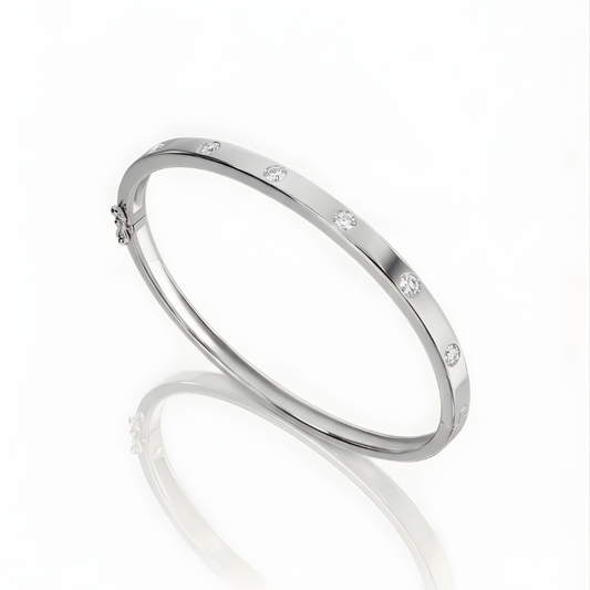 Astoria Round Flush Set Lab Diamond ( 1 ct. tw) Bangle Bracelet 18K Gold