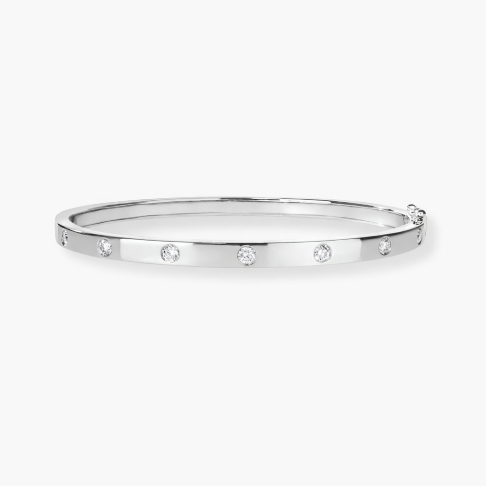 Astoria Round Flush Set Lab Diamond ( 1 ct. tw) Bangle Bracelet 18K Gold