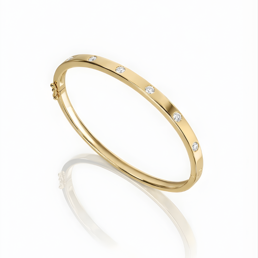Astoria Round Flush Set Lab Diamond ( 1 ct. tw) Bangle Bracelet 18K Gold