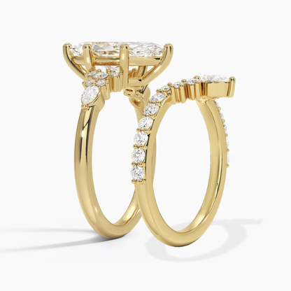 Katie Marquise Lab Diamond Bridal Ring Set - Marquise Pave 3 ct  + V-shaped Band Yellow Gold 18K