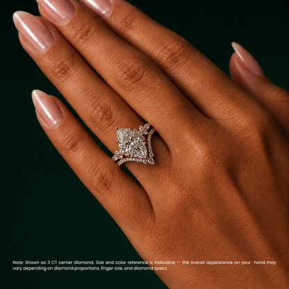Katie Marquise Lab Diamond Bridal Ring Set - Marquise Pave 3 ct  + V-shaped Band Yellow Gold 18K