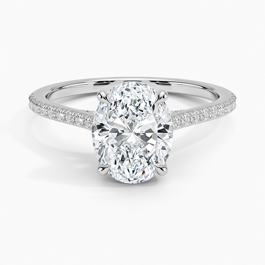 2 ct. Oval Lab Diamond Hidden Halo Cathedral Half Pave Setting 18K White Gold