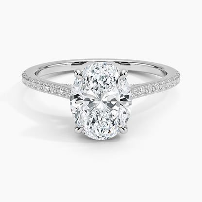 3 ct. Oval Lab Diamond Hidden Halo Cathedral Half Pave Setting 18K Yellow Gold
