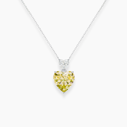 Toi et Moi Yellow & White Heart Pendant Lab Diamond ( 3 ct. tw. ) Necklace 18K Gold