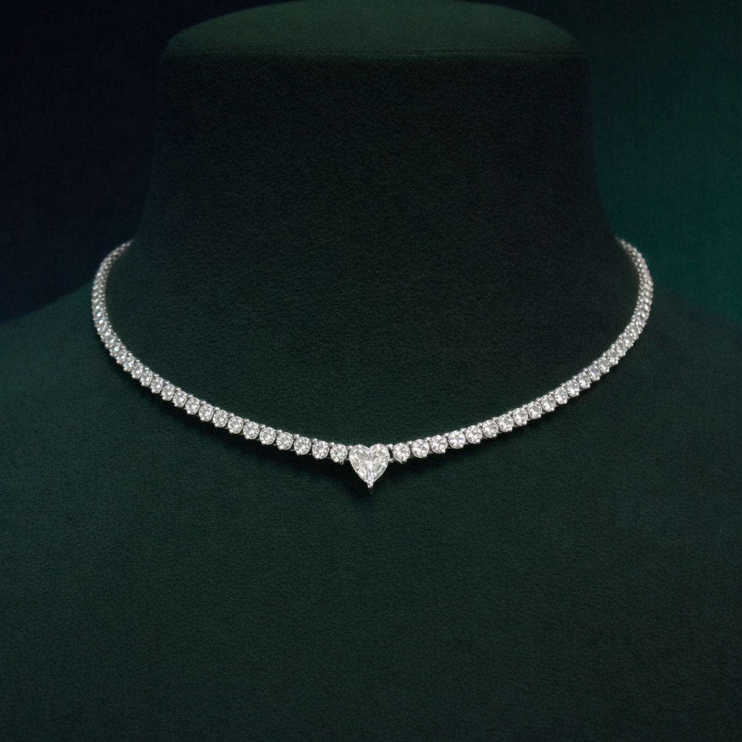 Tennis Riviera Lab Diamond (13 ct.) Necklace (16 in.) with Heart Center Diamond in 18K White Gold