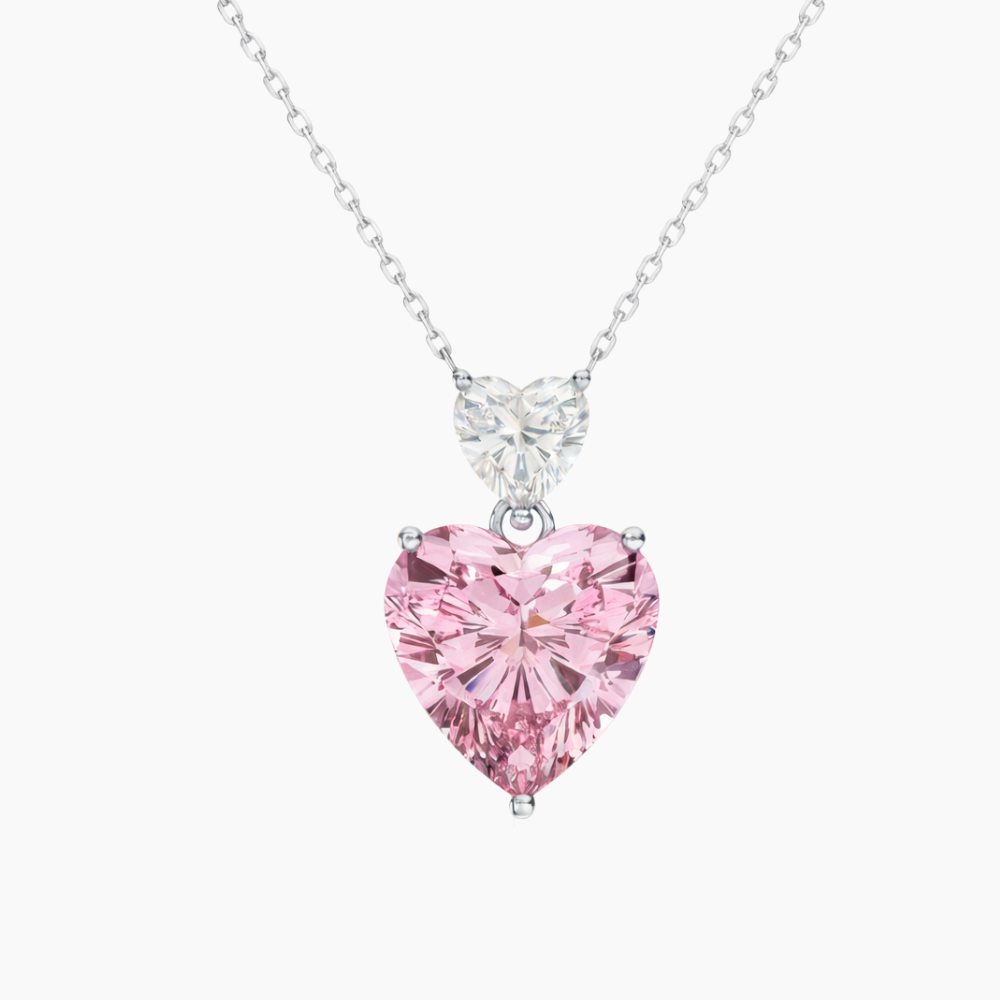 Toi et Moi Pink & White Pink Heart Pendant Lab Diamond ( 2 ct. tw. ) Necklace 18K Gold